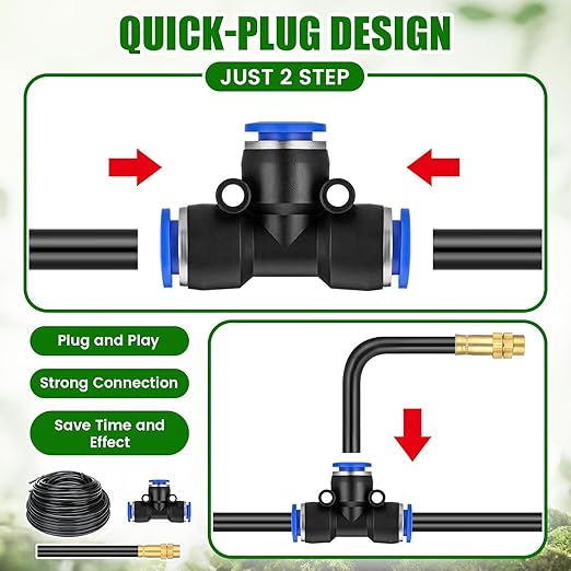 147ft Drip Irrigation Kit 5/16 Tube Automatic Watering System with 45pcs 360° Adjustable Brass Nozzles Water Saving DIY for Garden Lawn Yard Greenhouse Plants