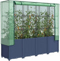 Large Raised Garden Planter Box Blue Grey Polypropylene Rattan Look 63x15.7x60.2 in Outdoor Vegetable Herb Flower Beds Kit with Greenhouse Cover