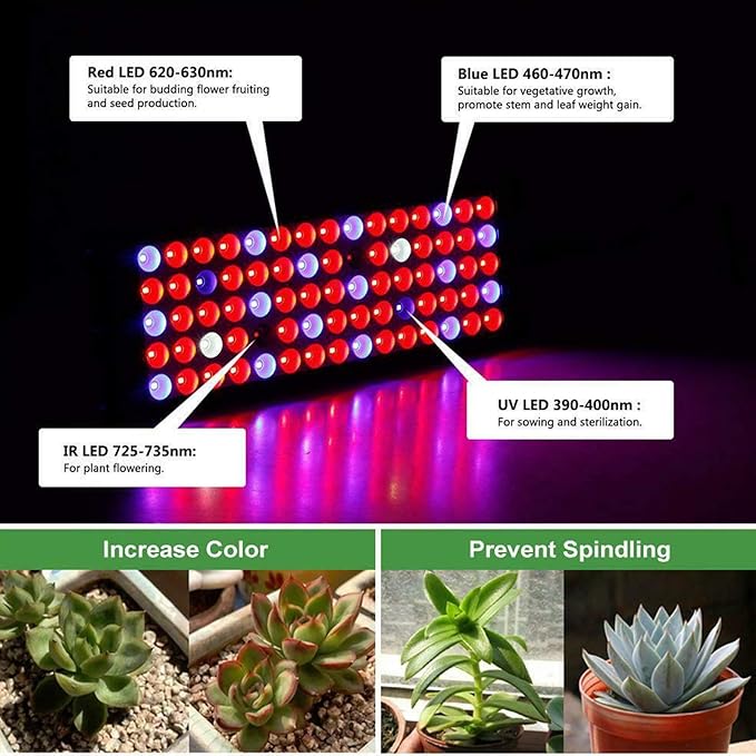 100W LED Plant Grow Light with Red Blue IR Light Full Spectrum Panel Grow Lamp for Seedlings Veg Flower Indoor PlantsSeeding VegetableFlowerSucculentsSeedlings