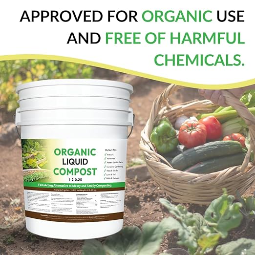 Organic Liquid Compost: Fast-Acting Alternative to Messy and Smelly Composting | Perfect for Annuals &amp Perennials Trees &amp Shrubs Lawn &amp Turf and Fields &amp Pastures (5 Gallons Treats