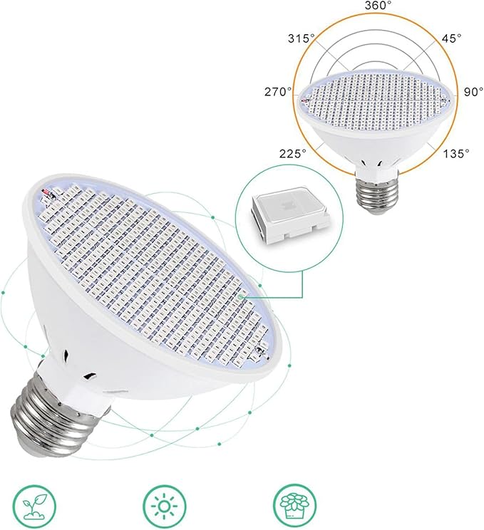 Plant Grow Lights Bulb200 LEDs Red and Blue Spectrum LED Indoor Plants Lights for Growing Seedling Vegetative Fruiting and Flowering. Pack of 4