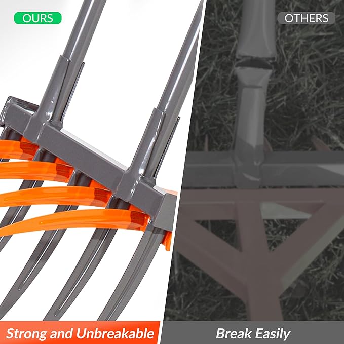 Walensee Broad Fork Garden Tool 9 Tines Heavy Duty Broadfork Hand Tiller 2-in-1 Garden Pitchfork with Ergonomic U-Shaped Handle Spading Digging Fork for Gardening Cultivating