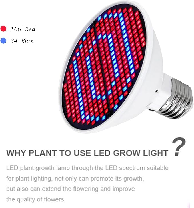 Plant Grow Lights Bulb200 LEDs Red and Blue Spectrum LED Indoor Plants Lights for Growing Seedling Vegetative Fruiting and Flowering. Pack of 4