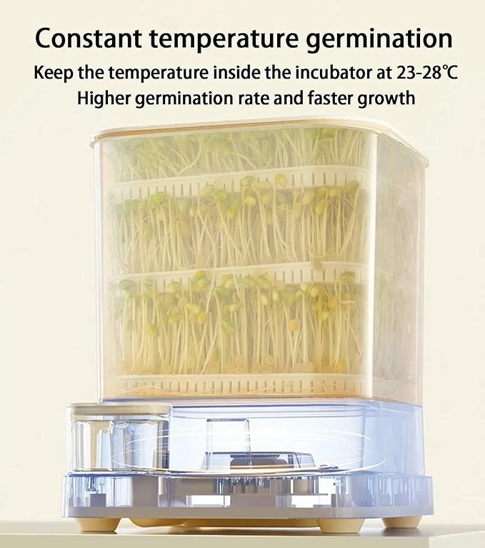 Smart Automatic Bean-Sprouts MachineWater-Circulation Sprayes 3 Layer Large Capacity Seed-Sprouter KitsLed Display Time 1.5l Water Tank Be