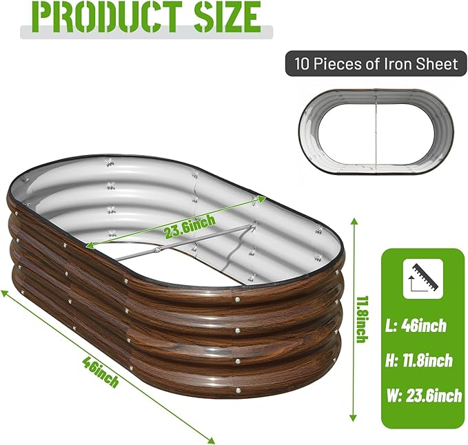 SnugNiture Galvanized Raised Garden Bed Outdoor 2 Pcs 4x2x1ft Oval Metal Planter Box for Planting Plants Vegetables Brown