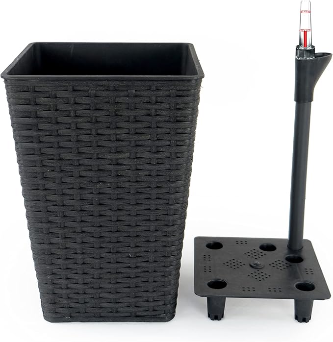 2 Pack Smart Self Watering Square Planter for Indoor and Outdoor Hand Woven Wicker Espresso