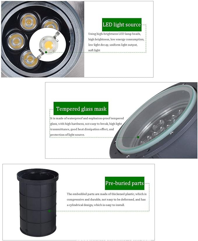 LED Ground Lights Embedded Underground Ljus IP66 Waterproof Low Voltage AC12/24V Adjustable Angle Landscape Light for Driveway Deck Patio Yard Garden Outdoor Spotlight