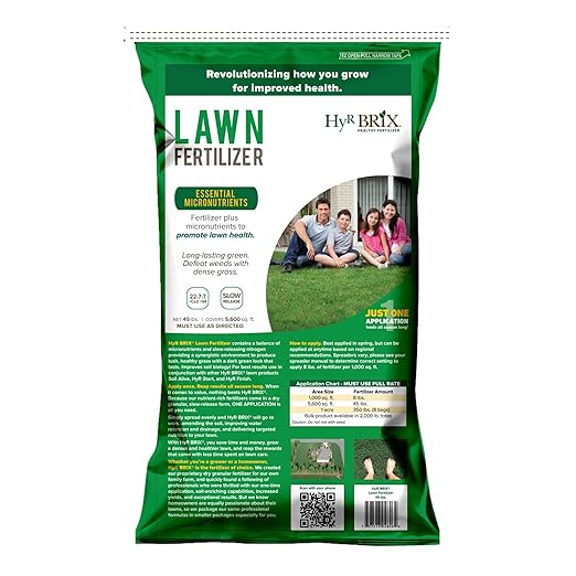 HyR BRIX Slow-Release 22-7-7 Lawn Fertilizer 45lb Bag - Lawn Food with Essential Micronutrients - Promotes Dense Healthy Grass &amp Long-Lasting Green - Covers 5600 Sq Ft