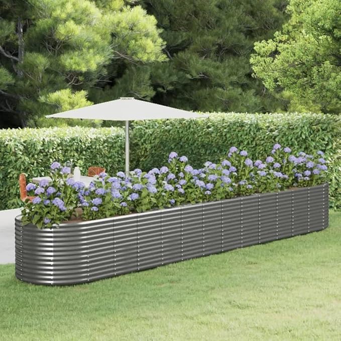 YAFF Raised Garden Bed - Large Metal Planter Box for Vegetables Outdoor Planter Boxes Kit Galvanized Steel Gray 218.1x39.4x26.8 Powder-Coated Steel