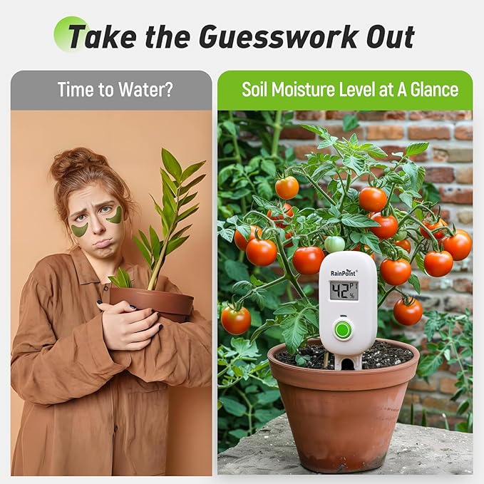 RAINPOINT Smart Digital Wireless Plant Moisture Meter Houseplant IndoorWiFi Hub NeededCapacitive ProbeLeave-in Soil Hygrometer SensorReal-time Monitor Outdoor Greenhouse Gardening(Two-Pack Set)