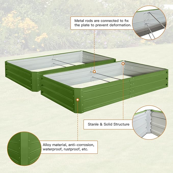 6 x 3 x 1 ft (2 Pack) Metal Garden BedOutdoor Planter Box Metal Patio Kit Planting Bed for Vegetables Flowers HerbGreen