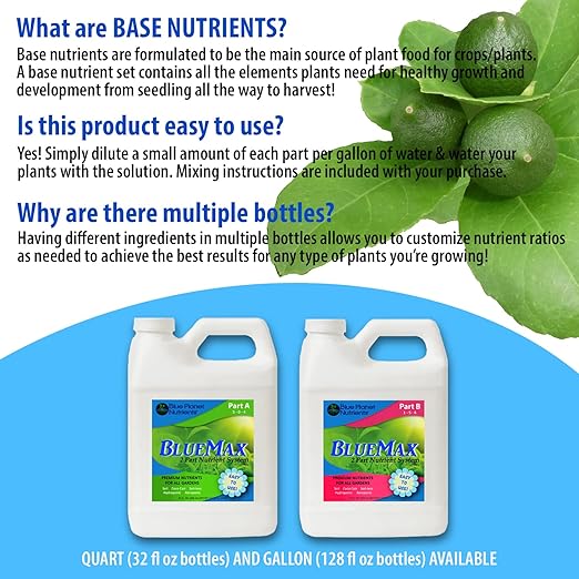 BlueMax Fertilizer Set (32 oz) Quart | Easy to Use Concentrated Plant Food for All Plants &amp Gardens | Makes Up to 470 Gallons of Ready to Feed | Blue Planet Nutrients
