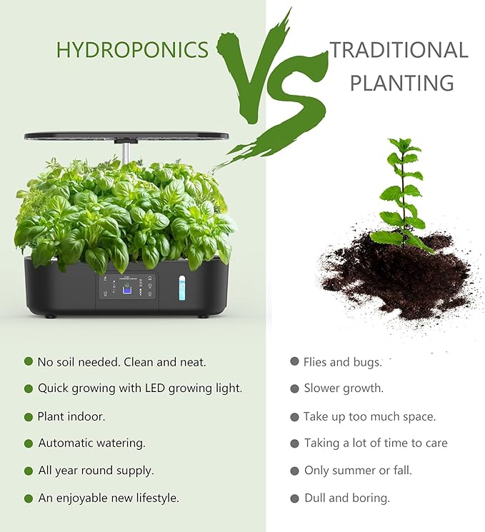Hydroponics Growing SystemBHTNYOO-13 Pods Indoor Herbs Garden Gardening Kit with Multi-Mode Adjustable Height LED Grow LightsAutomatic Water Pump Timer (LCD Touch Screen)