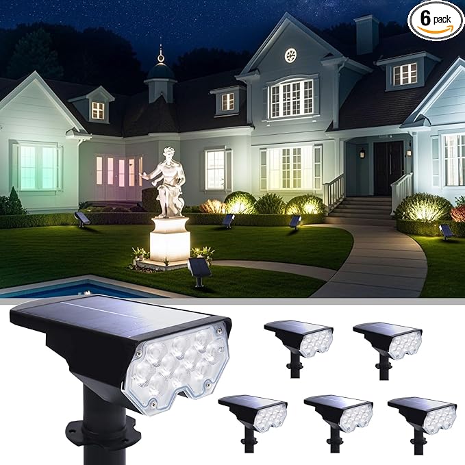 6 Pack Solar Powered Outdoor Spot Lights Outside Waterproof 20 LEDs Landscape Spotlights Dusk to Dawn for House Yard Tree Plants Walls Path Garden Statues Superior Accent Lamp Cool White