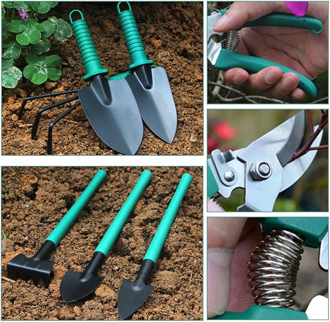 Garden Tool Set 10 Pcs Stainless Steel Garden Tool Kit with Organizer Case - Heavy Duty Gardening Set Including Pruning Rakes Shovels Sprayers Weeding Scissors Potted Plant Props and More