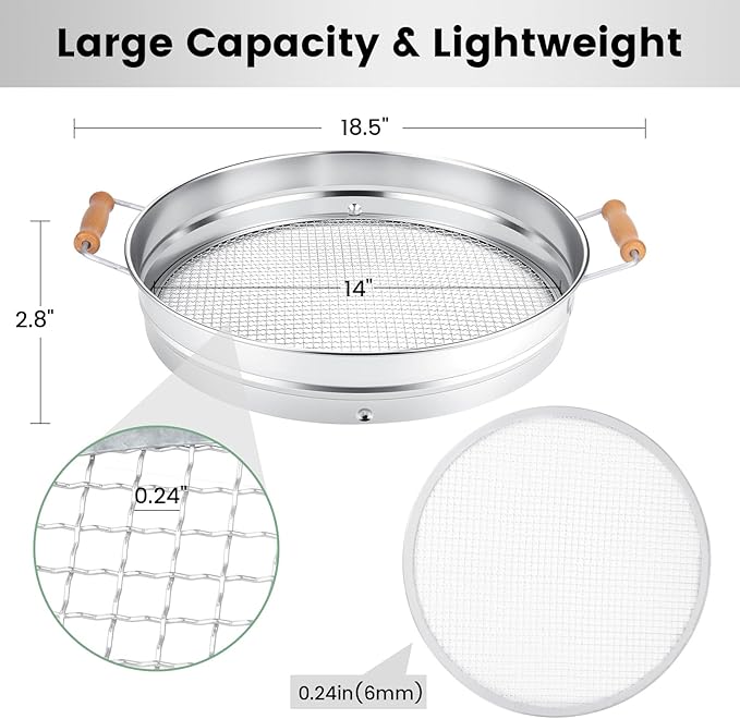 Soil Sifter with Handle for Gardening-14 inches Large Stainless Steel Soil Sieve with 6mm Mesh Screen-Garden Sifter for Dirt Rocks Compost Gravel Pellet Sand