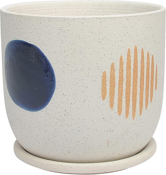 8 Funky Planter W Saucer White