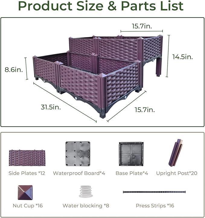 Doppy Plastic Raised Garden Bed Set of 4 Garden Bed Planter Kit for Outdoor Indoor Plants Elevated Garden Boxes Plant pots for Vegetables Standing Garden Container for Backyard Patio