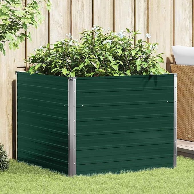 vidaXL Raised Garden Bed - Spacious 39.4x39.4x30.3 Square Galvanized Steel Green Planter - Perfect for Balconies Decks Patios or Gardens