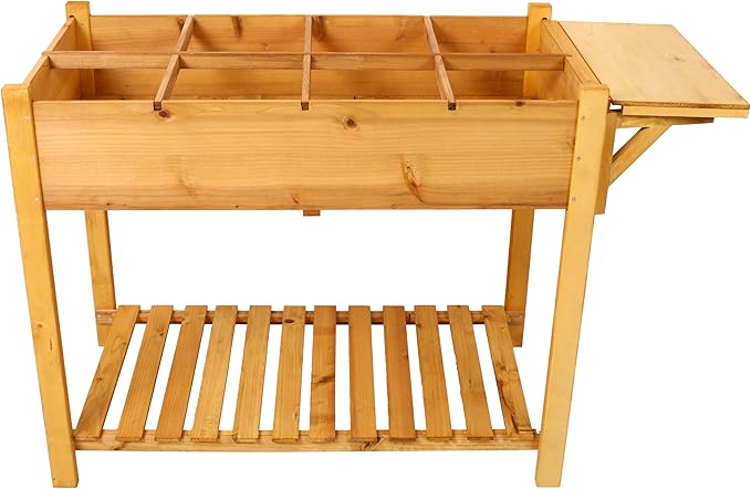 8 Pockets Horticulture Raised Garden Bed Elevated Wood Planter Box Stand with Foldable Side Table and Storage Shelf for HerbVegetablesFlowers