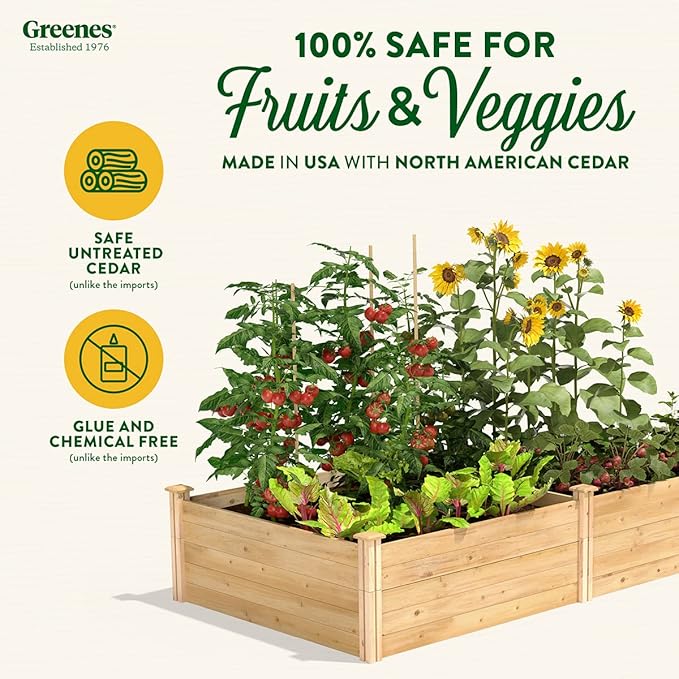 Greenes Fence Premium Cedar Raised Garden Bed 4' x 8' x 17.5 (3/4 Thick) - Made in USA with North American Cedar