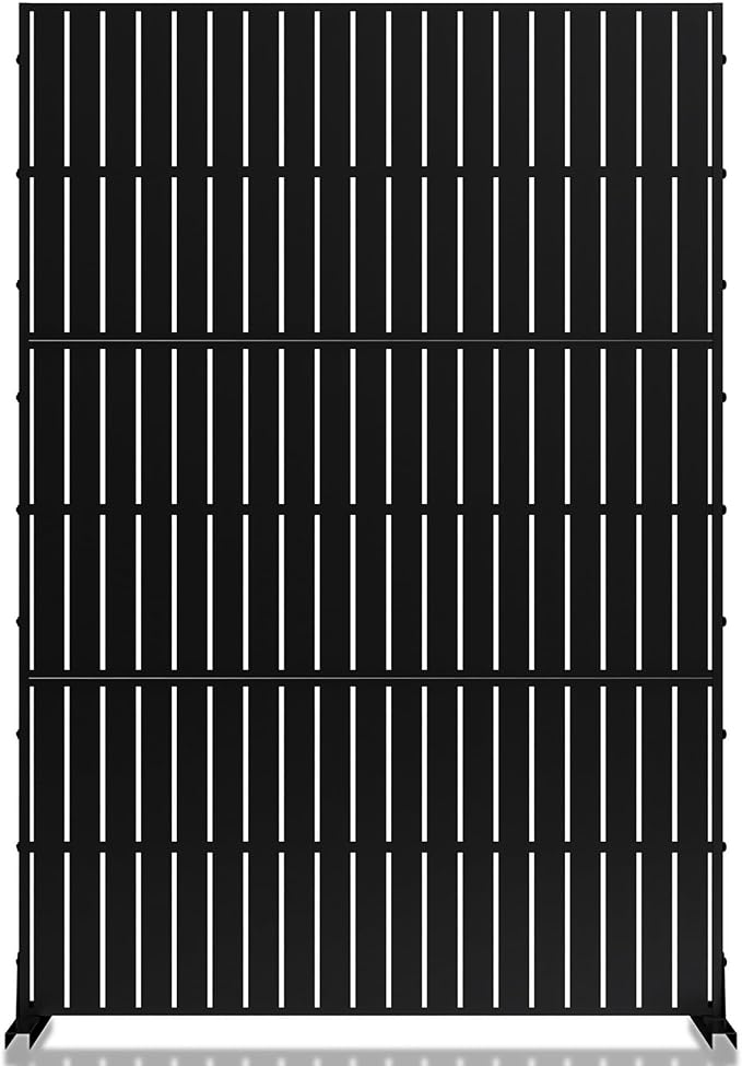 Metal Privacy Screen 72 H x 47.2 Decorative Outdoor Privacy Screen Privacy Panel with Stand for Balcony Deck Patio Lawn Garden Privacy Fence (Black-Vertical)