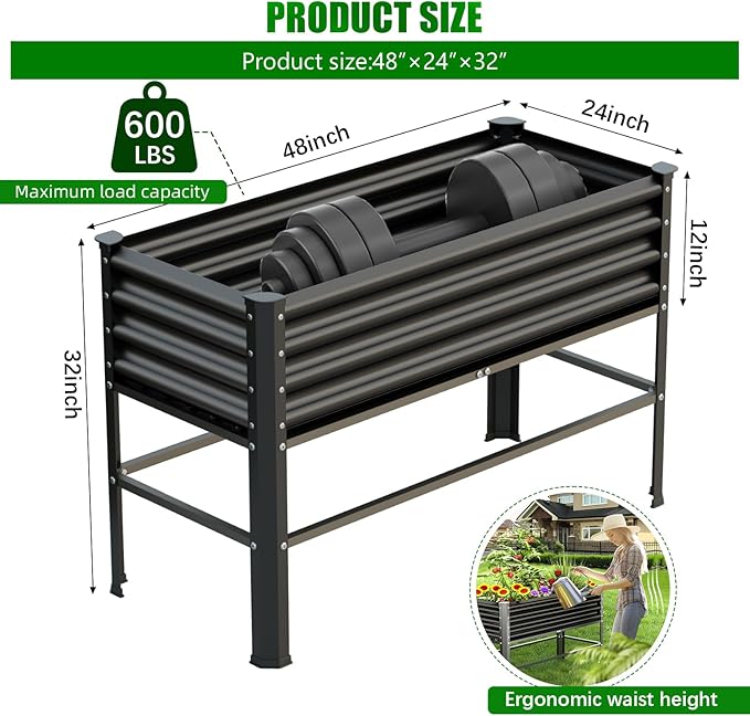 Doniks 2PCS Raised Garden Bed with Legs 48×24×32in Large Outdoor Metal Galvanized Garden Planting Box600lb Capacity for Vegetables Lawn Green Flowers Fruits Terrace
