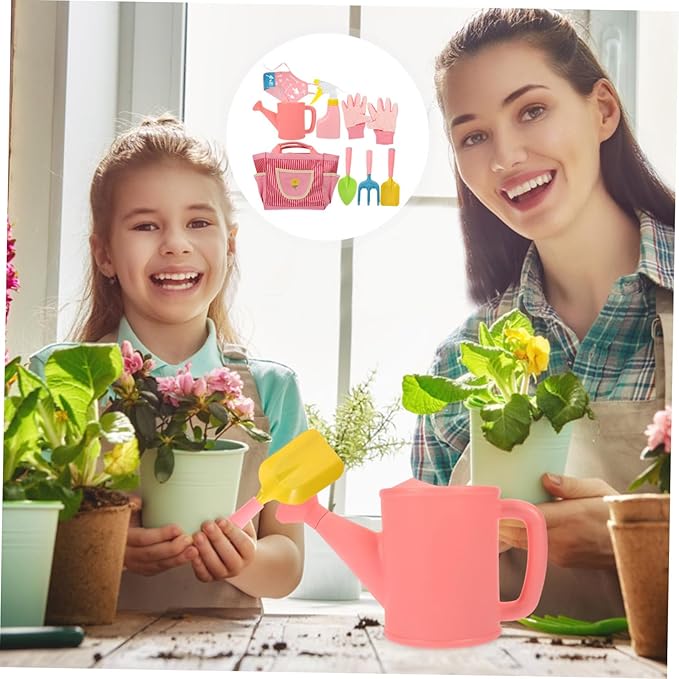 1set Boys and Girls Gardening Tools Set Garden Tool Kit Watering Can Gloves Rake Shovel and Apron for Boys and Girls for and Learning
