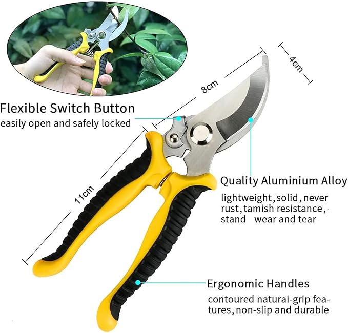 DINGFAN 5 Pcs Gardening Tools SetGarden Hand Tools Set Including Gloves Pruner Rake Transplant Trowel and Trowel for Gardener Garden Tools Kit