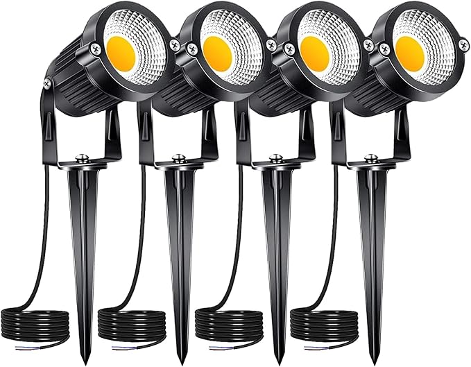 5W Low Voltage Landscape Lights 12 Volt LED Spotlight Outdoor Pathway Lights Wired Yard Lights Garden Lawn Landscaping Lights 500LM IP66 Waterproof Spot Lighting Warm White Garden Stake Tree Light
