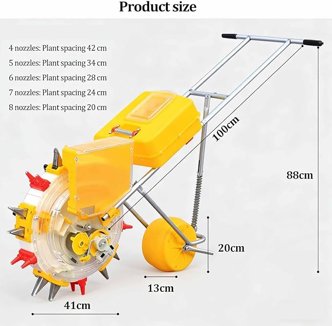 Hand Seed Spreader Single-Wheel Row Planter Garden Roller Seeding Fertilizer Applicator with Nozzles Garden Push Seeder Machine for Soy Peanut Corn Soybean(8 Nozzles)
