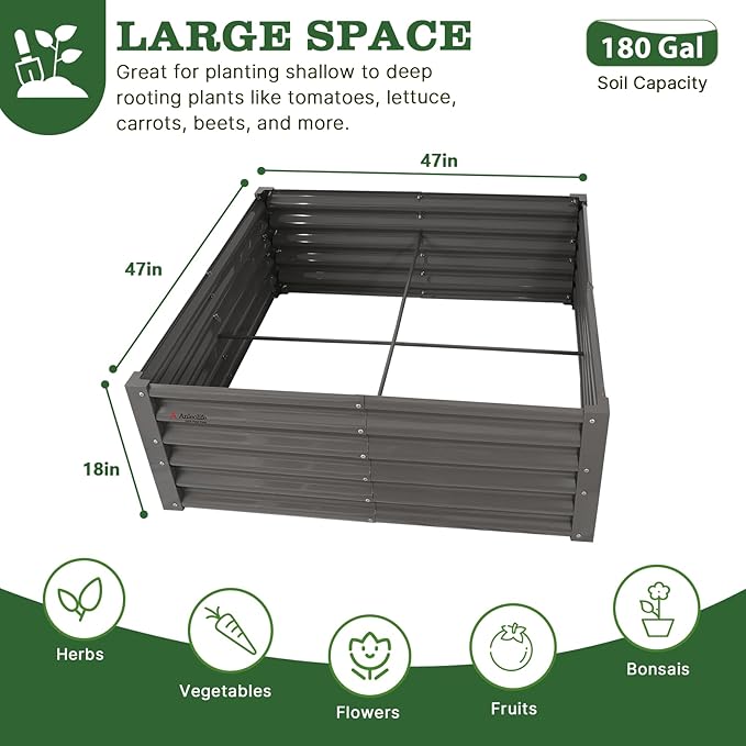 A ANLEOLIFE 4X4X1.5 ft Galvanized Raised Garden Beds Outdoor Square Metal Planter Box for Planting Vegetables Flowers Herb Anti-Rust &amp Easy-Setup Quartz Grey