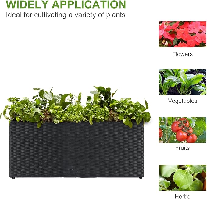 LEWIS&ampWAYNE Large Rectangular Block Planter Box Handmade Wicker Tall Planters for Outdoor Plants with Removable Liners Modern Planter for Indoor Outdoor Patio Deck - Black 30''x12''x16''
