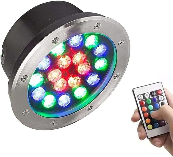 LED Underwater Fountain Light - RGB Landscape Lights with RF Remote Control Recessed Spotlight IP68 Waterproof Stainless Steel Garden Spotlight For Garden Pond Swimming Pool Terrace(Ac12v6W)