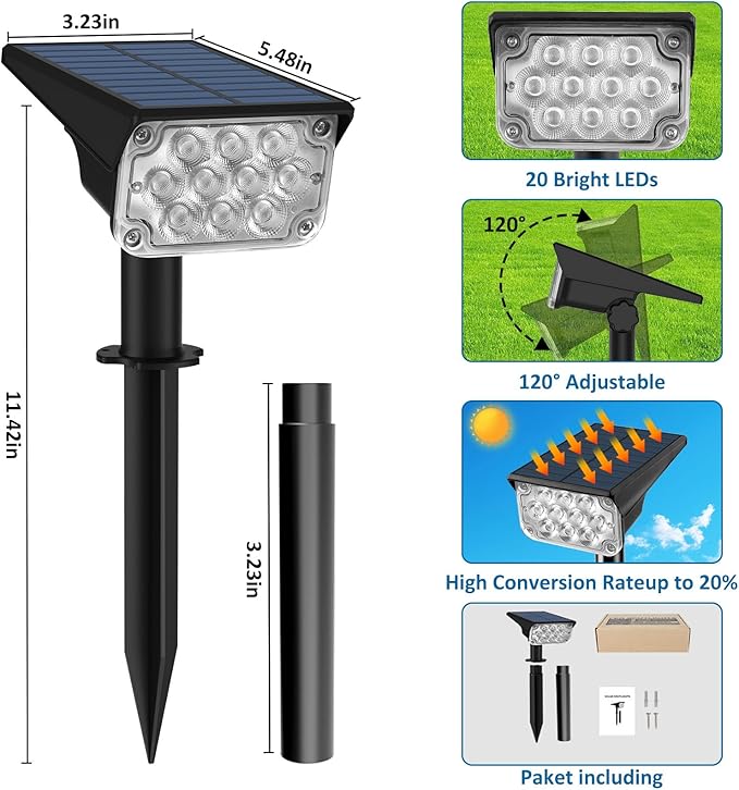 T-SUNUS Halloween Solar Spotlights Cold White 6000K IP65 Waterproof 2-in-1 Outdoor Landscape Spot Lights Garden Light for Flag Christmas Tree Yard Driveway Porch Walkway Patio Statue Graveyard 6 Pack