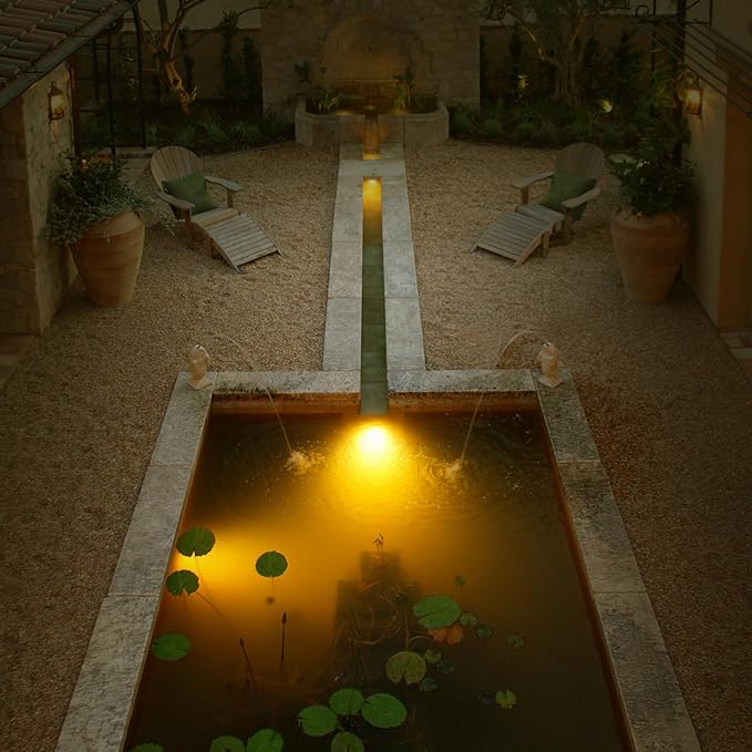 LED Pond Lights Submersible 9W 3000K Warm White 12V AC/DC Stainless Steel Light Fixture IP68 Waterproof Rating Suitable for Pond and Fountains Landscape Lighting
