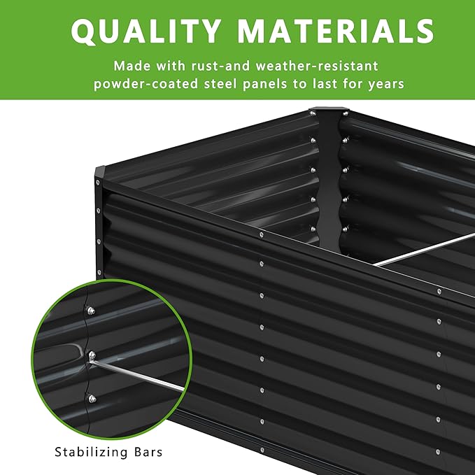 8x4x2FT Galvanized Raised Garden BedPlanter Raised Beds-Metal Garden BoxLarge Plant for Outdoor Planting Vegetables BedFlowerherb-Black