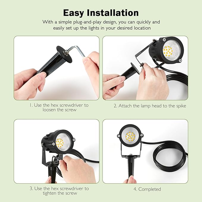 Outdoor Spotlight Warm White 2700K 10W LED Spot Lights Outdoor for Yard Garden Tree 120V Plug in Landscape Lighting with IP65 Waterproof for Halloween Christmas Decor 4 Pack