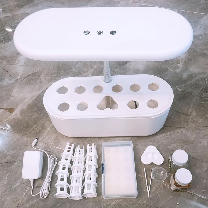 Hydroponics Growing SystemIndoor Garden Hydroponics Growing System10 Pods Smart Herb Garden Kit Indoorwith LED Grow LightPlants Germination Kit(No Seeds) with Pump System White