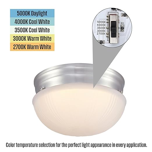 Westinghouse Lighting 6137000 Lakehurst Traditional One-Light 7 Inch 10 Watt LED Indoor Flush Mount Fixture with Color Temperature Selection Brushed Nickel Finish Frosted Glass Shade
