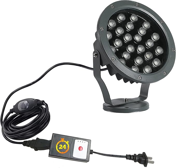 Outdoor LED Spotlight Waterproof Bright Outdoor Landscape Automatic Timer Mini Lawn Lamp 24W Graden Lights Lawn Decorative Lamp with Plug Flag Light Courtyard Facial Lighting Cool White