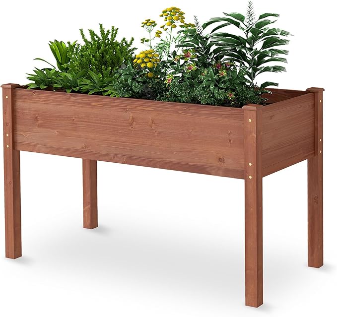 Raised Garden Bed 48x24x30 Inch Elevated Wooden Planter Box Stand with Legs Standing for Vegetable Flower Herb Outdoor Gardening Backyard Patio30 Inch Height 380 lbs Capacity(Coffee)