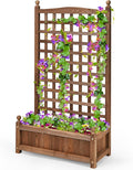 Raised Garden Bed with Trellis 25 x 11 x 48 Inch Wood Planter Box w/Drainage Holes Freestanding Planter for Climbing Plants Flowers Vines Outdoor Patio Yard Balcony