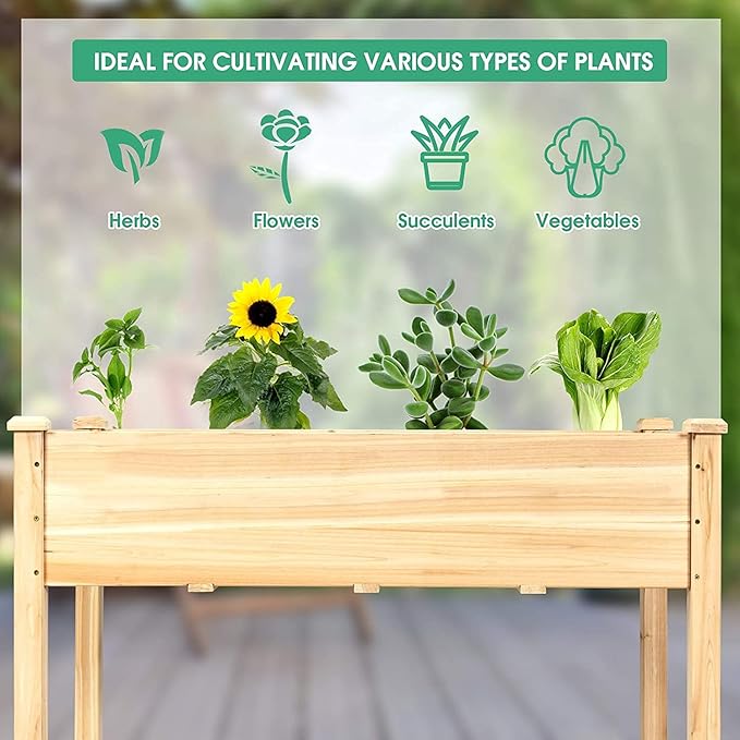 DORTALA Patio Raised Garden Bed Wooden Planter BoxElevated Garden Bed for Vegetables Flowers &amp Herbs Grow Standing Garden Container Planter Raised Beds for Backyard Lawn 49 L x 23 W x 30