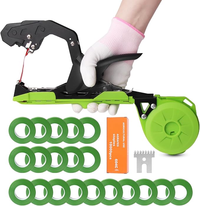 Cekegon Plant Tying Machine 420g Tapener Tying Tool Plant Tying Tool with 10000pcs Staples 20 Rolls Tape (Green)