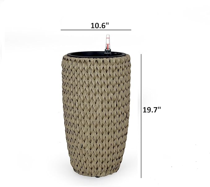 Generic 10.6 Self Watering Wicker Planter Garden Decoration Pot Beige Round