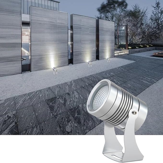 Outdoor Spotlights - LED Rotation Floodlights 220V Long Distance Spotlight Led Beam Light IP67 Waterproof Landscape Gardening And Greening Courtyard Tree Lawn Lights(Warm lightSilver 10W(220V))