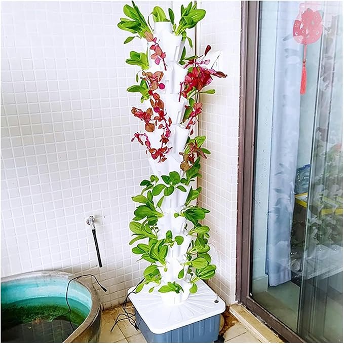 Hydroponic Tower Growing Sytem Garden Hydroponic Growing System Vertical Tower Kit Vertical Greenhouse Garden Indoor Hole Hydroponics Tower Gardening Installation Planter System Easy To Inst-//