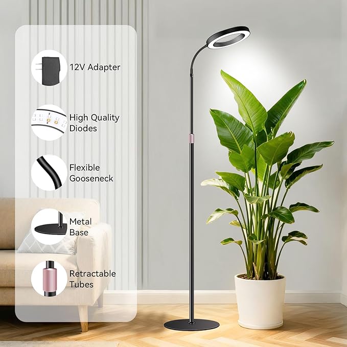 Grow Lights for Indoor Plants Full Spectrum Plant Lights with 23.5-67 Adjustable Height Stand 3 Growing Modes with Timer 3/9/12H Dimmable Halo Grow Lights for Large Tall Plants