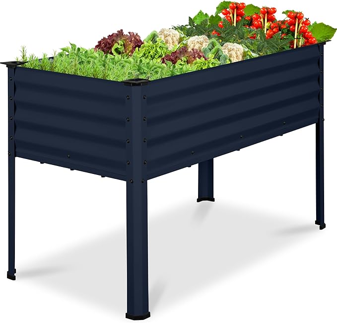 Best Choice Products 48x24x30in Galvanized Raised Garden Bed Metal Elevated Planter Box Vegetable Garden for Backyard Patio Balcony - Navy Blue